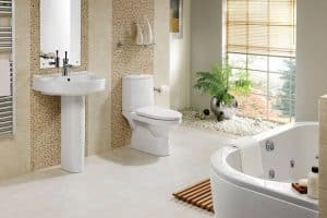 Thiết kế không gian nhà tắm sang trọng với gạch giả gỗ kích thước nhỏ