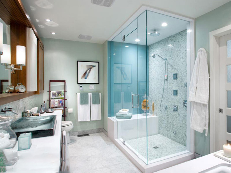 mẫu thiết kế nhà vệ sinh và nhà tắm riêng khu tắm kính không khung